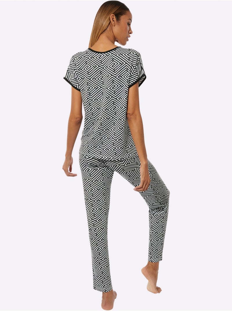 Pyjama Jersey Fin - Taille Standard - Witt Noir Blanc - Kiabi