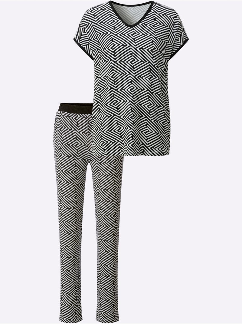 Pyjama Jersey Fin - Taille Standard - Witt Noir Blanc - Kiabi
