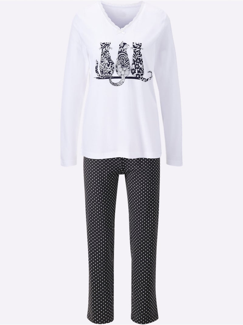 Pyjama Jersey Fin - Taille Standard - Witt Noir Blanc - Kiabi