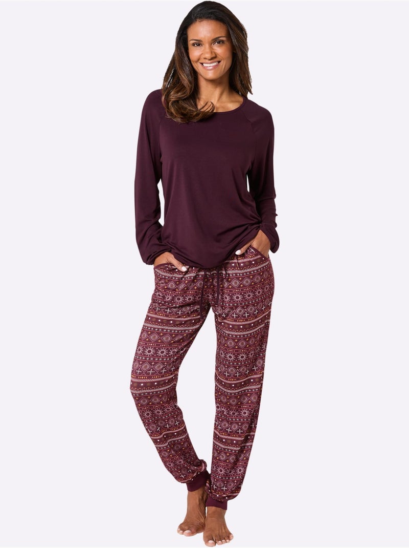 Pyjama Jersey Fin - Taille Standard - Witt Noir Bordeaux - Kiabi