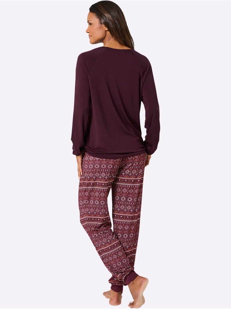 Pyjama Jersey Fin - Taille Standard - Witt Noir Bordeaux - Kiabi