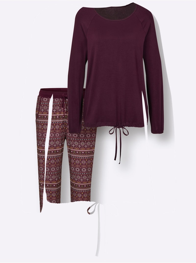 Pyjama Jersey Fin - Taille Standard - Witt Noir Bordeaux - Kiabi