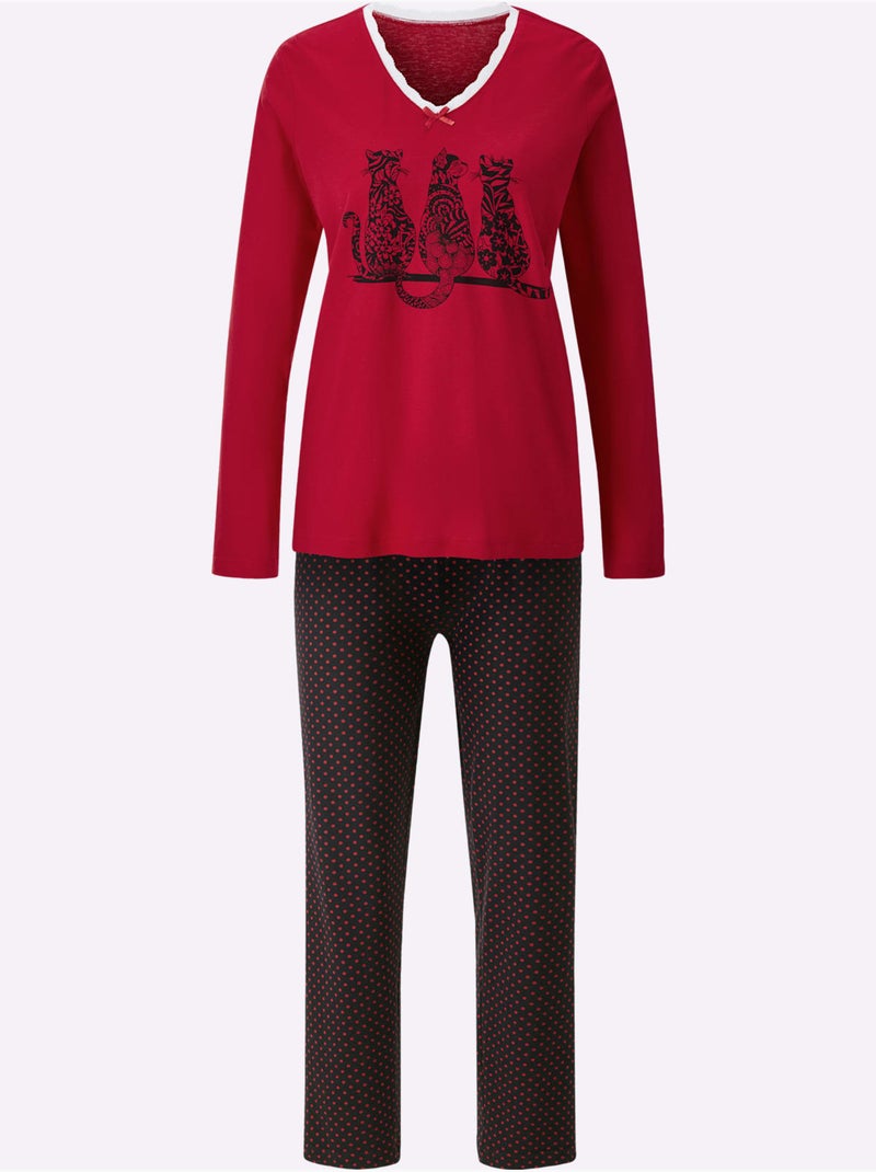 Pyjama Jersey Fin - Taille Standard - Witt Noir Rouge - Kiabi