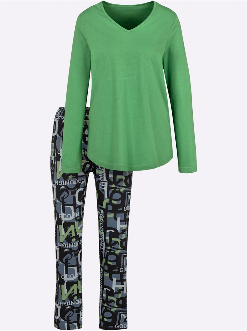 Pyjama Jersey Fin - Taille Standard - Witt Noir Vert - Kiabi