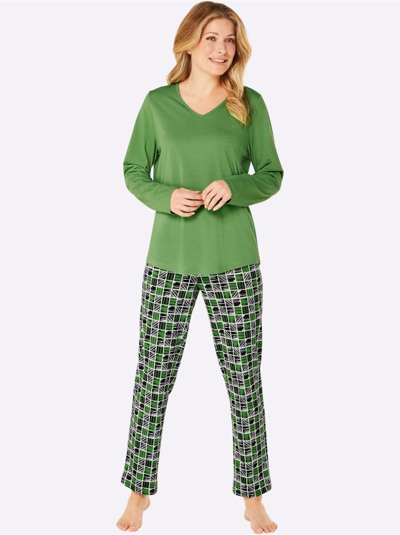 Pyjama jersey fin - taille standard - witt Noir Vert Noir - Kiabi