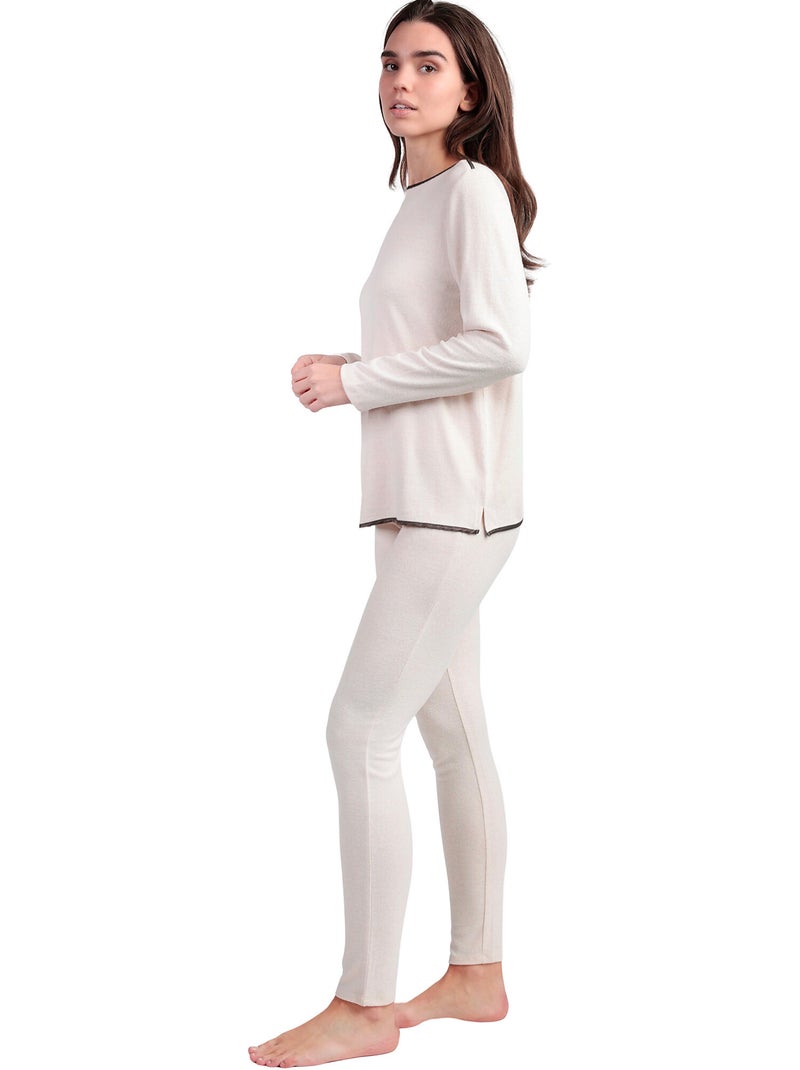 Pyjama legging top manches longues col rond Elegant At Home Beige - Kiabi