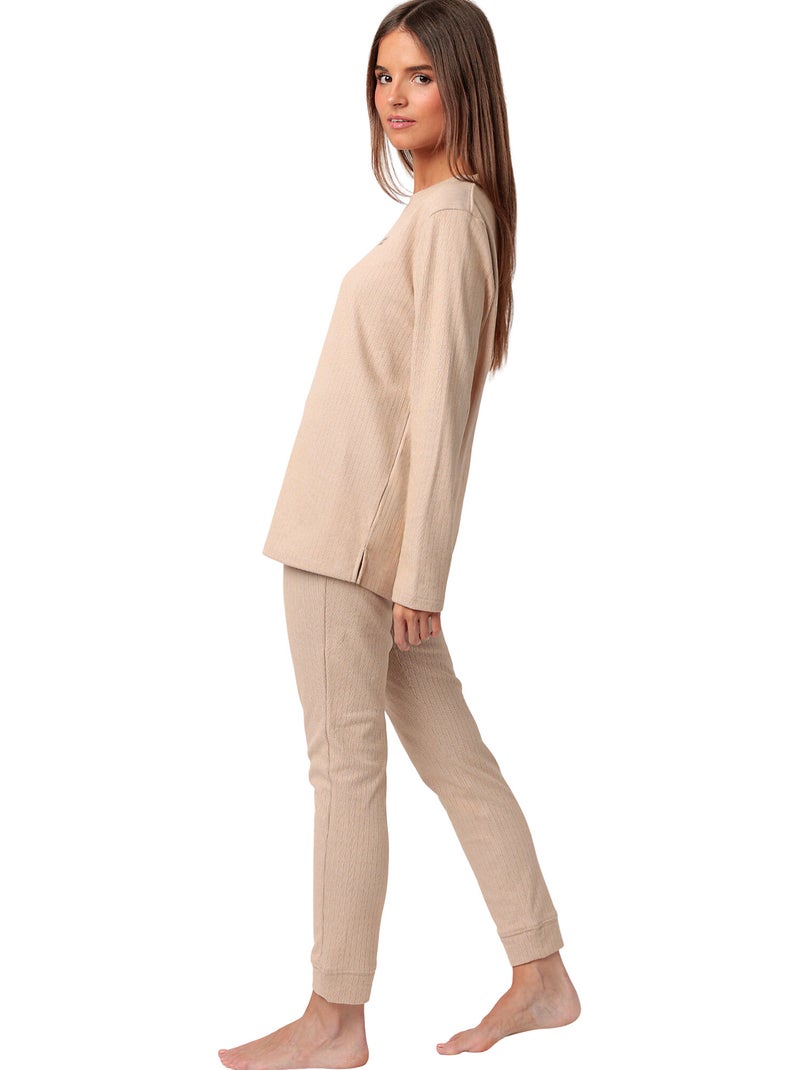Pyjama legging top manches longues Supersoft Marron - Kiabi