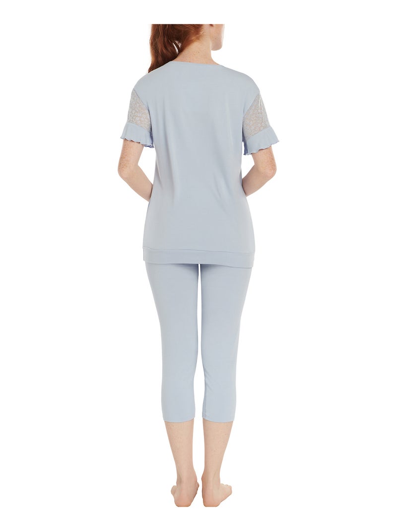 Pyjama leggings top manches courtes Smooth Bleu ciel - Kiabi