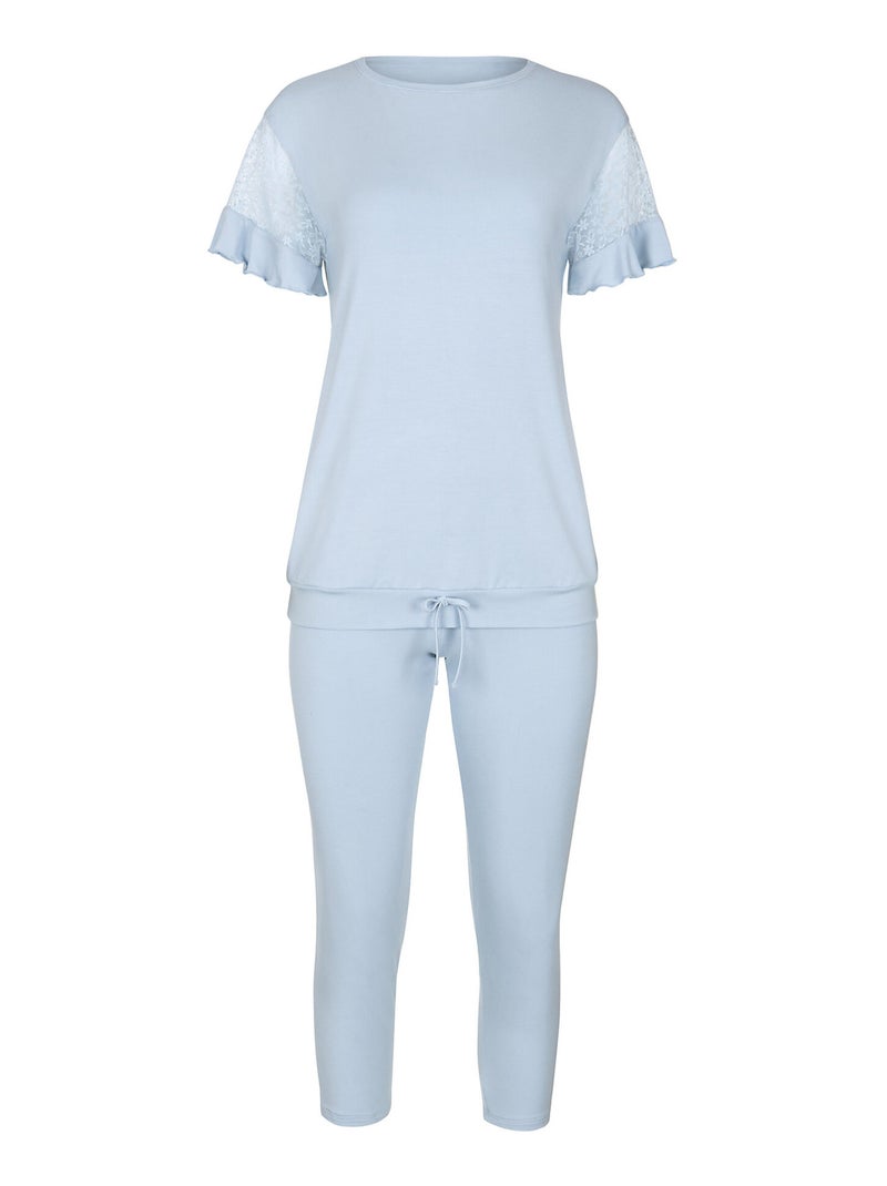 Pyjama leggings top manches courtes Smooth Bleu ciel - Kiabi