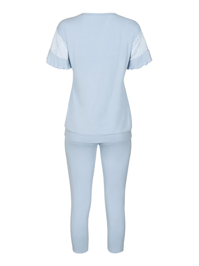 Pyjama leggings top manches courtes Smooth Bleu ciel - Kiabi