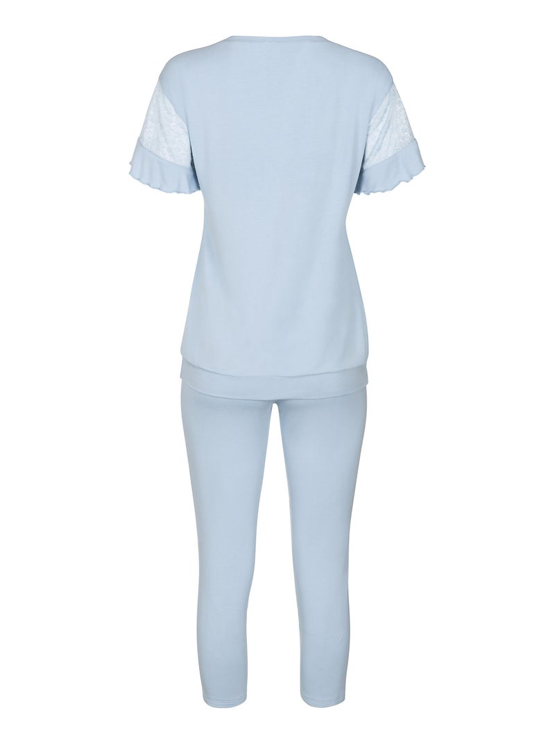 Pyjama leggings top manches courtes Smooth Bleu ciel - Kiabi