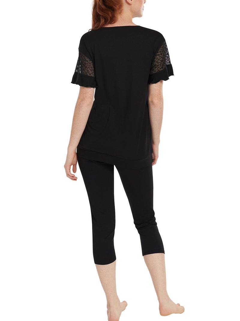 Pyjama leggings top manches courtes Smooth Noir - Kiabi