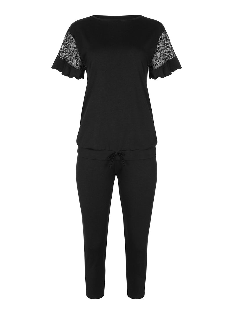 Pyjama leggings top manches courtes Smooth Noir - Kiabi
