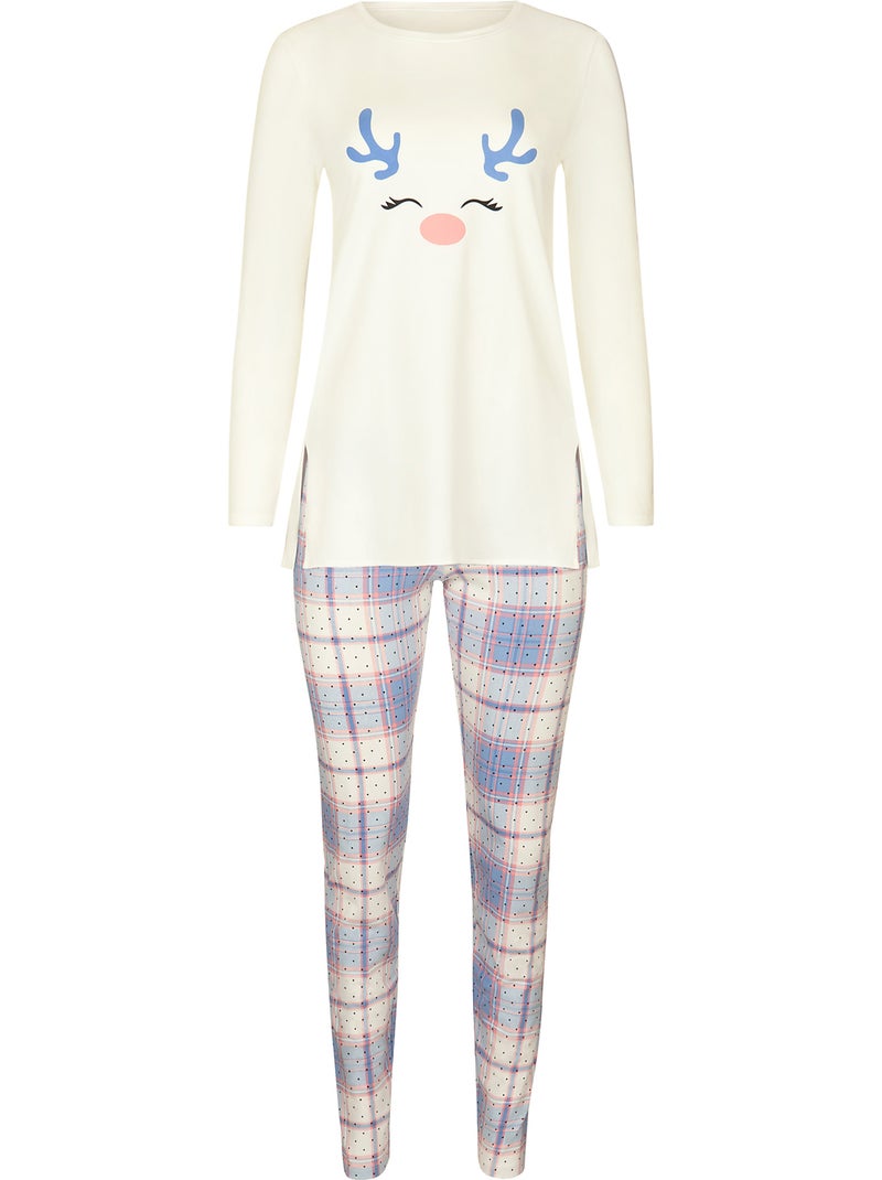 Pyjama leggings tunique manches longues Holiday Ecru - Kiabi