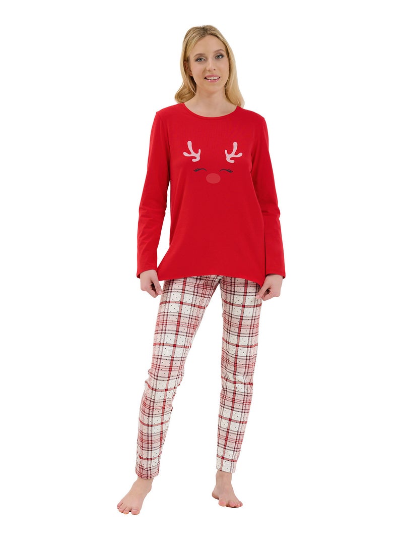 Pyjama leggings tunique manches longues Holiday Rouge - Kiabi