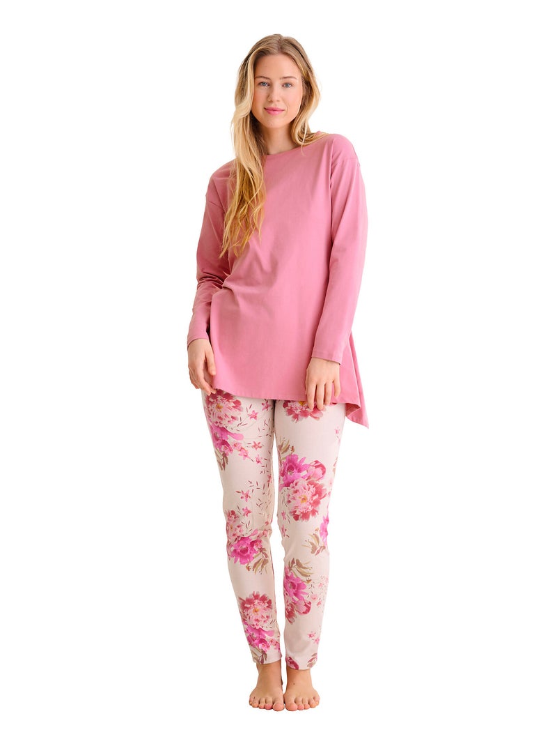 Pyjama leggings tunique manches longues ROBIN Rose - Kiabi