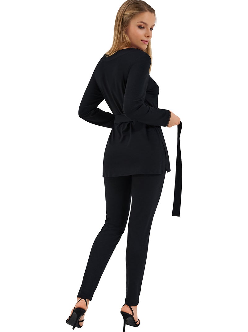 Pyjama leggings tunique manches longues Sympathy Noir - Kiabi