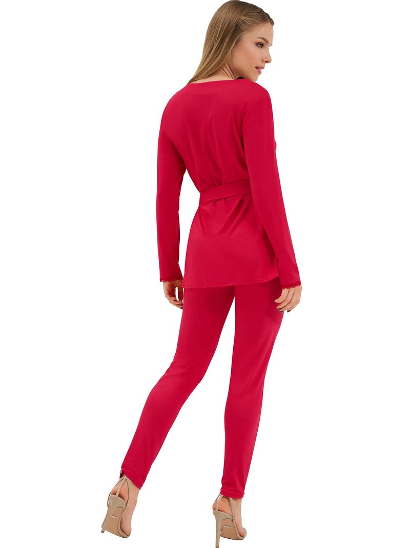 Pyjama leggings tunique manches longues Sympathy Rouge - Kiabi