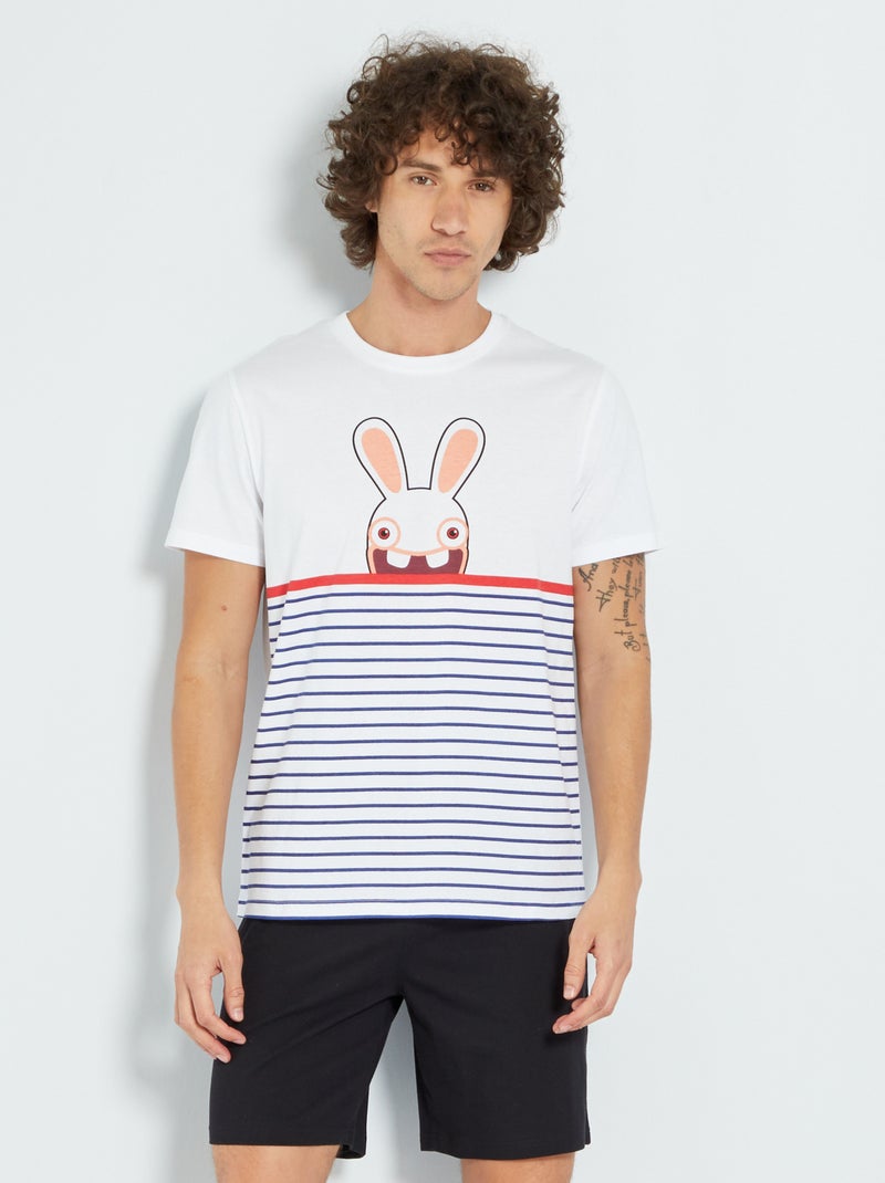 Pyjama 'Les lapins crétins' tee-shirt + pantalon blanc/noir - Kiabi