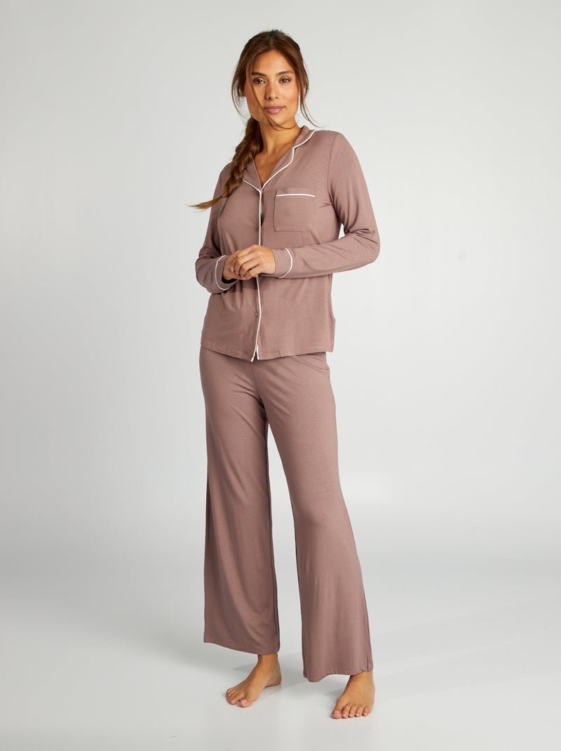 Pyjama long - 2 pièces Marron violet - Kiabi