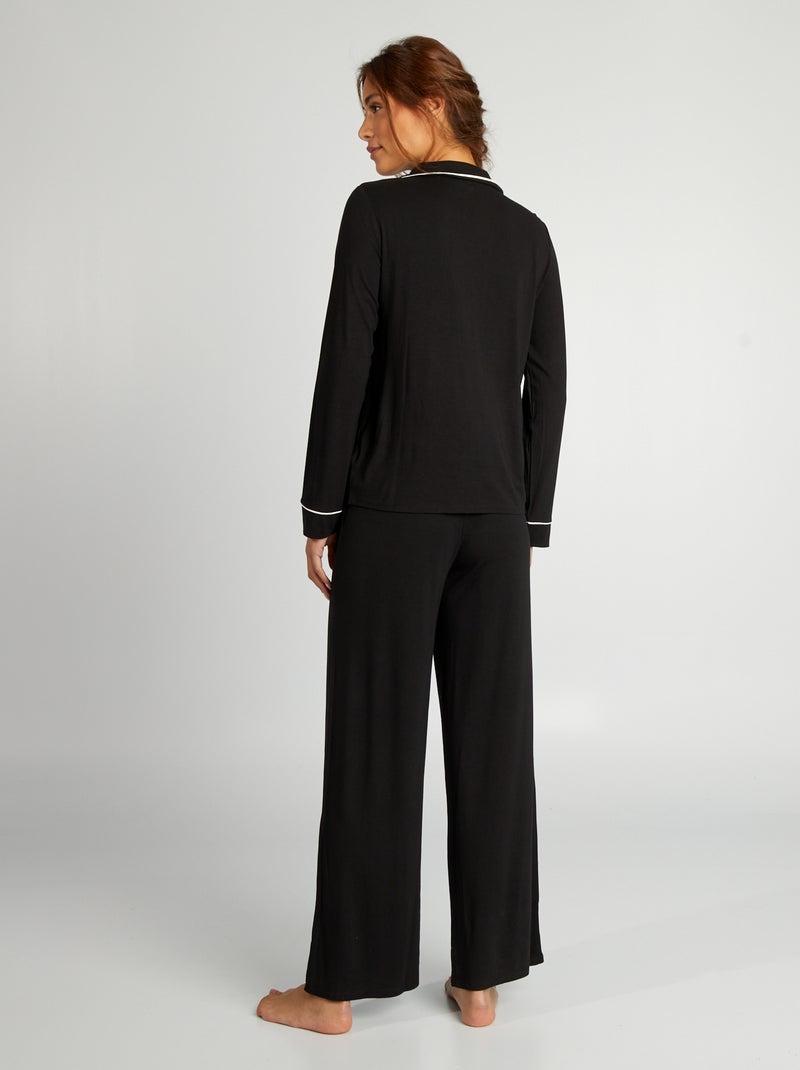 Pyjama long - 2 pièces noir - Kiabi