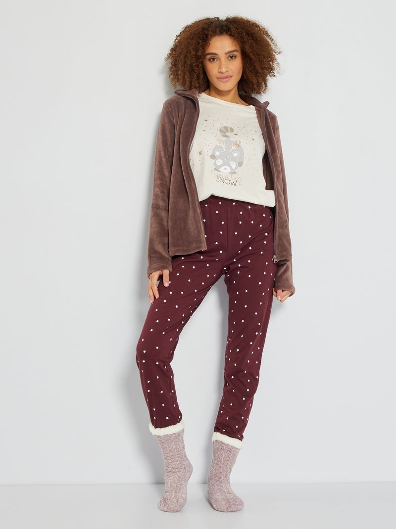 Pyjama long - 3 pièces marron/écru - Kiabi