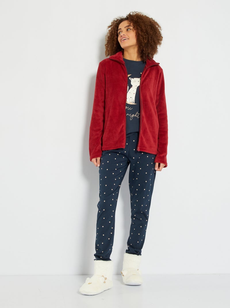 Pyjama long - 3 pièces rouge/gris - Kiabi