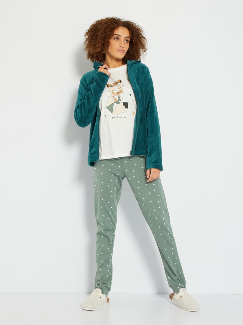 Pyjama long - 3 pièces vert/écru - Kiabi