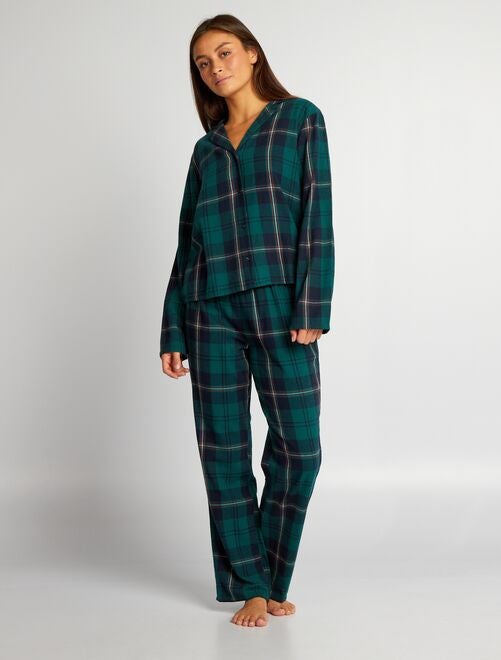 Pyjama long - imprimé carreaux - 2 pièces - Kiabi