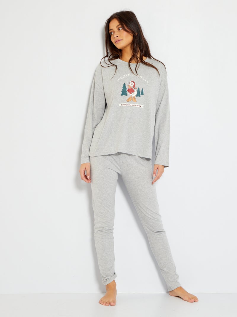 Pyjama long - imprimé 'Daisy' - 2 pièces Gris - Kiabi