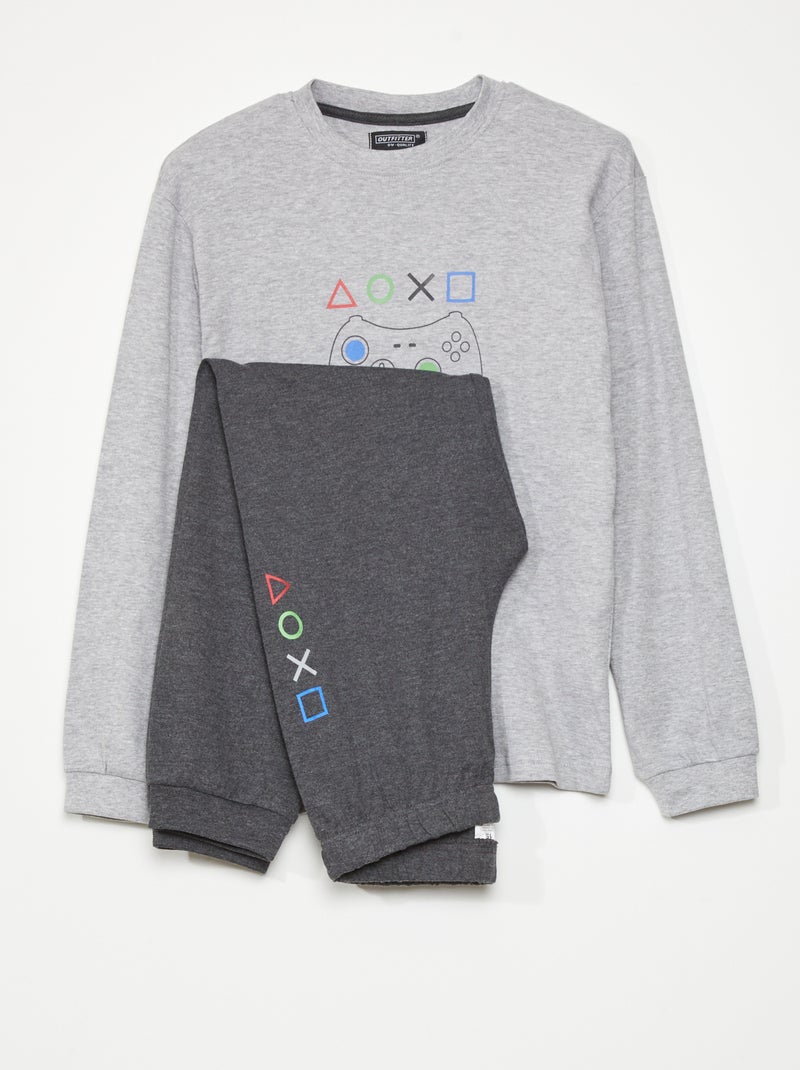 Pyjama long - imprimé 'gamer' - 2 pièces Gris clair - Kiabi