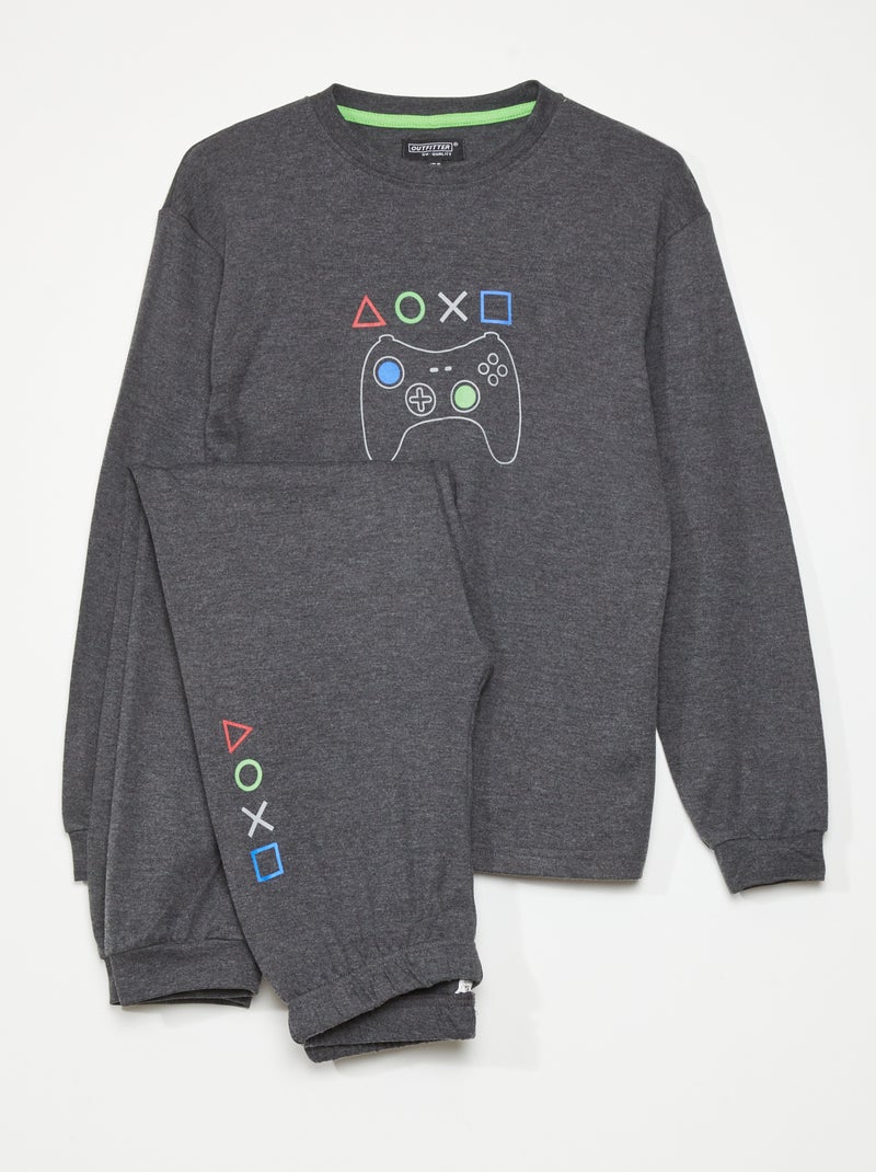 Pyjama long - imprimé 'gamer' - 2 pièces Gris foncé - Kiabi