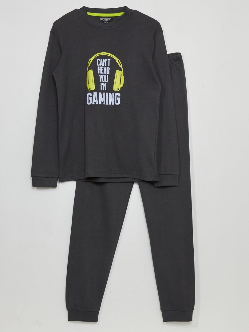 Pyjama long - imprimé 'gaming' - 2 pièces Gris anthracite - Kiabi