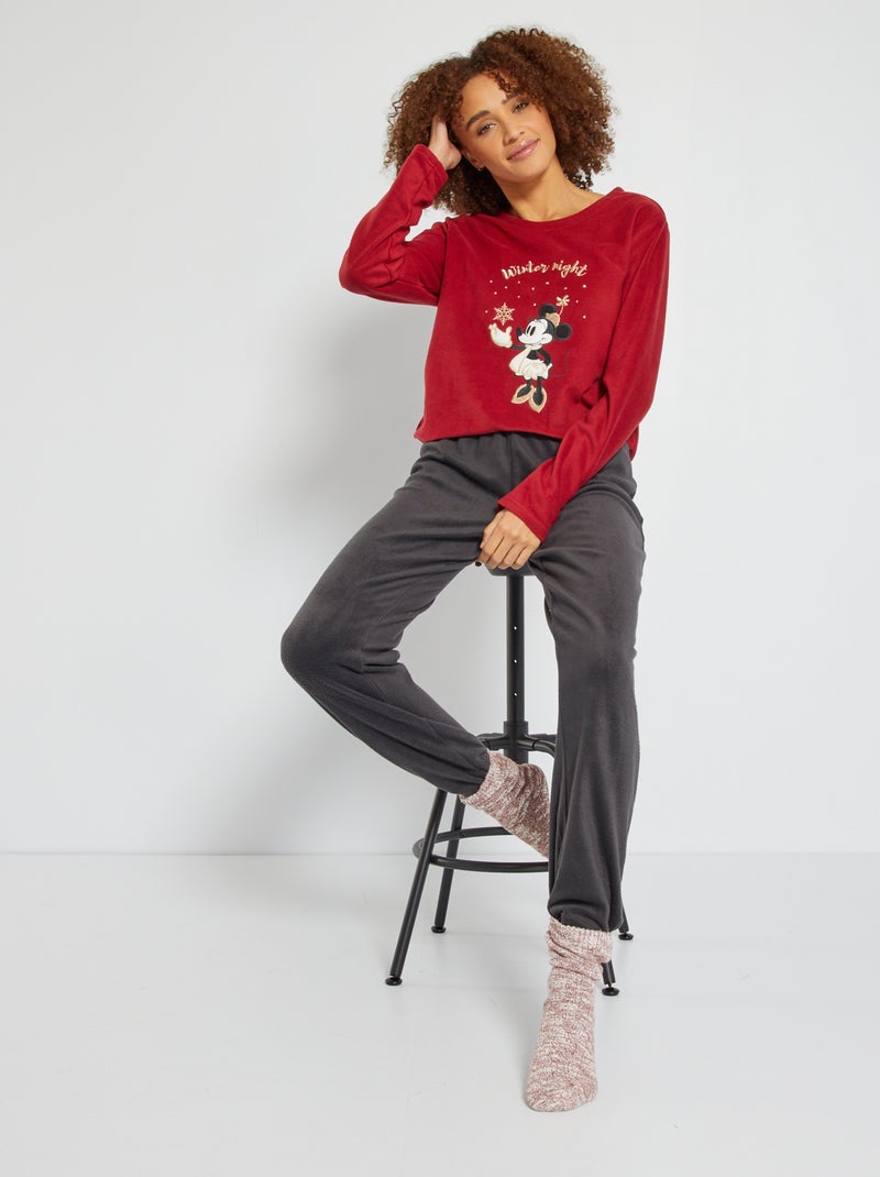 Pyjama long - imprimé 'Minnie' - 2 pièces Bordeaux/gris - Kiabi