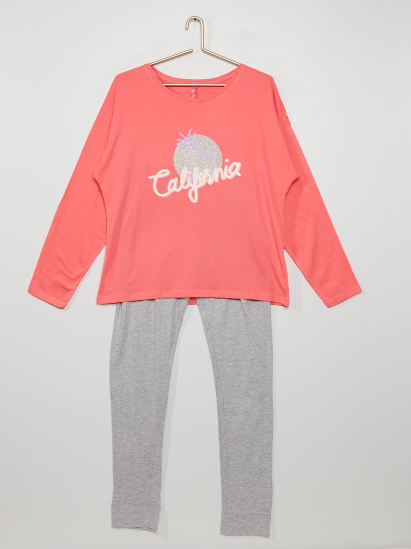 Pyjama long 2 pièces 'California' rose - Kiabi