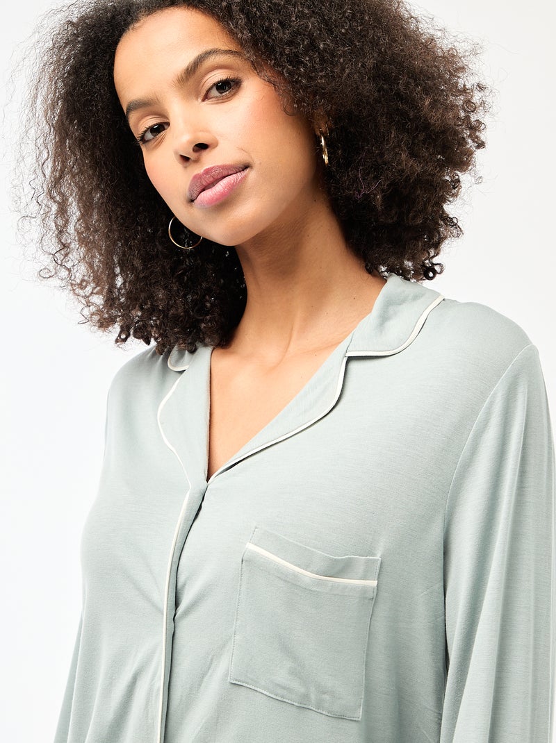 Pyjama long 2 pièces chemise + pantalon - 2 pièces Bleu - Kiabi