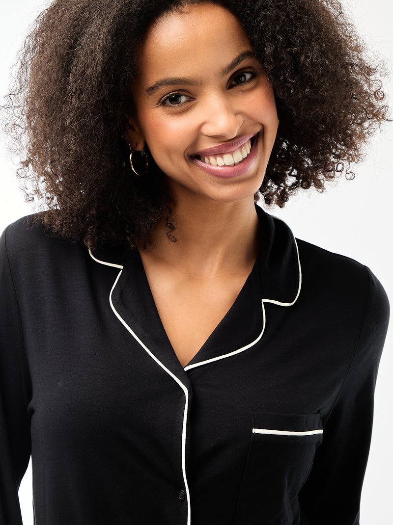 Pyjama long 2 pièces chemise + pantalon - 2 pièces Noir - Kiabi