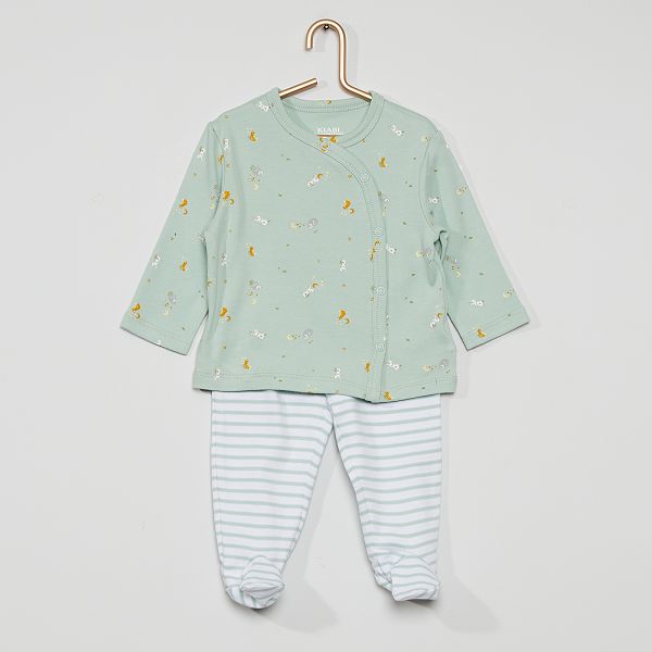 Pyjama Long 2 Pieces Eco Concu Bebe Fille Vert Amande Kiabi 9 00