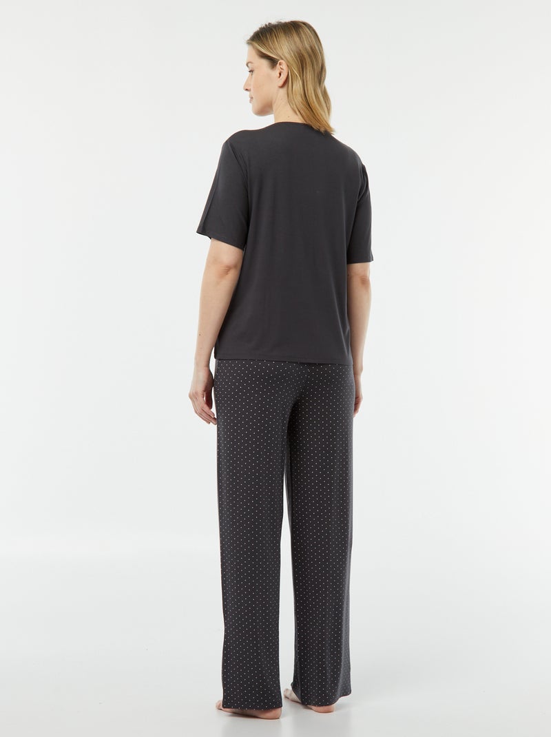 Pyjama long 2 pièces en maille extra-fluide Noir - Kiabi