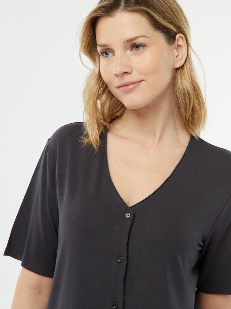 Pyjama long 2 pièces en maille extra-fluide Noir - Kiabi