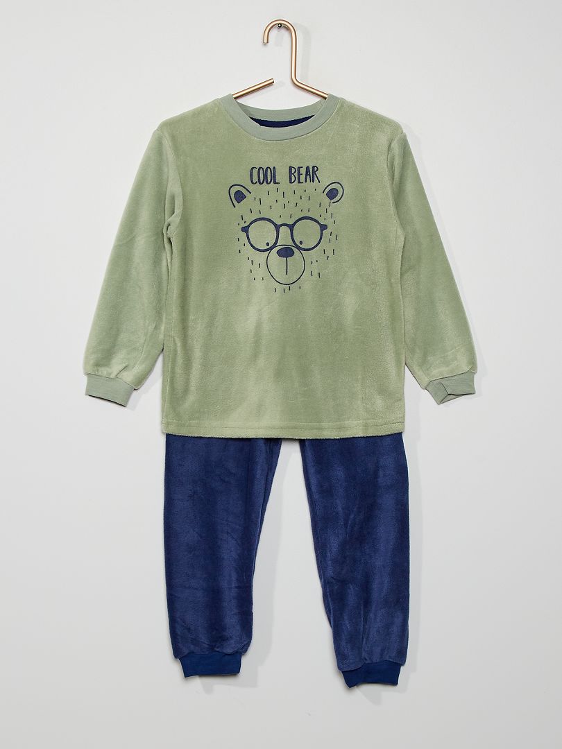 Pyjama long 2 pièces en polaire 'ours' taupe - Kiabi