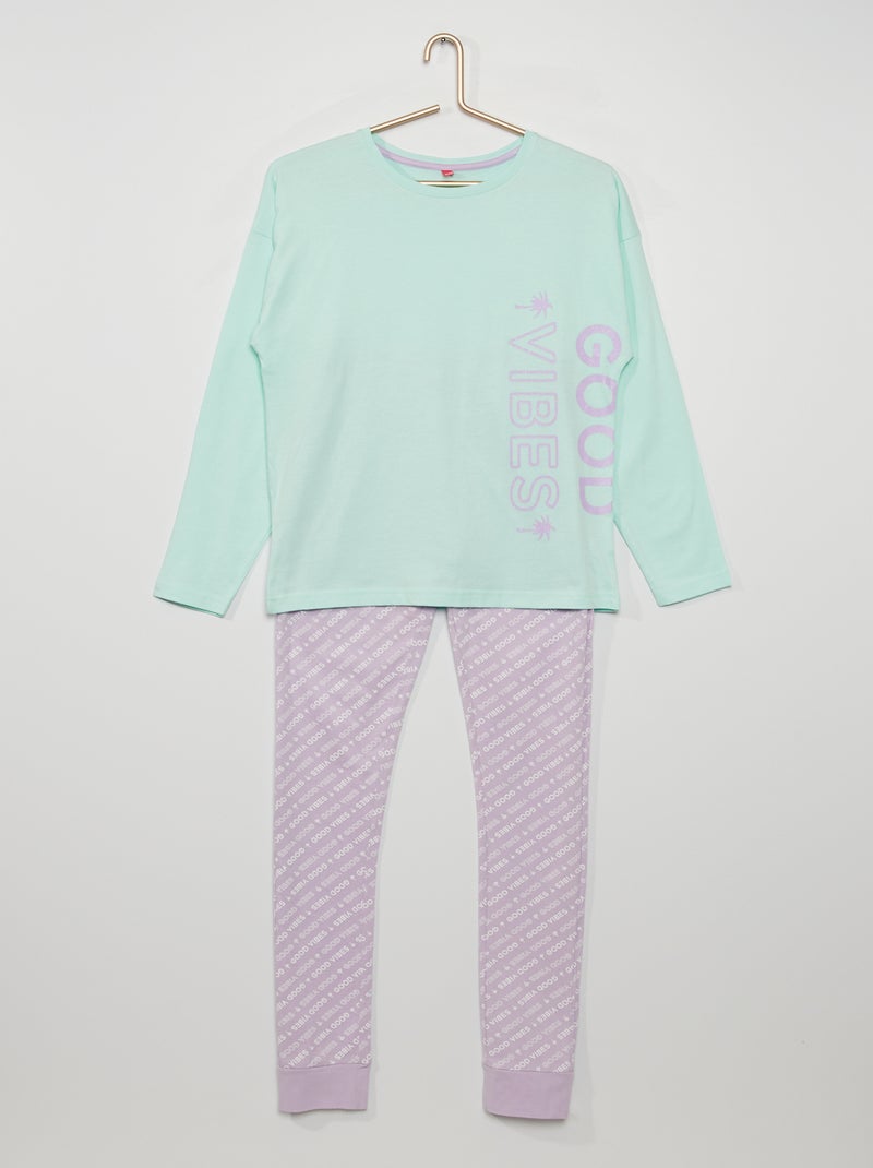 Pyjama long 2 pièces 'Good vibes' violet - Kiabi