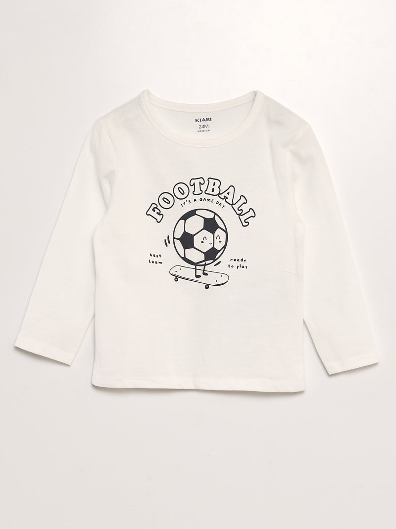 Pyjama long 2 pièces imprimé Blanc foot - Kiabi