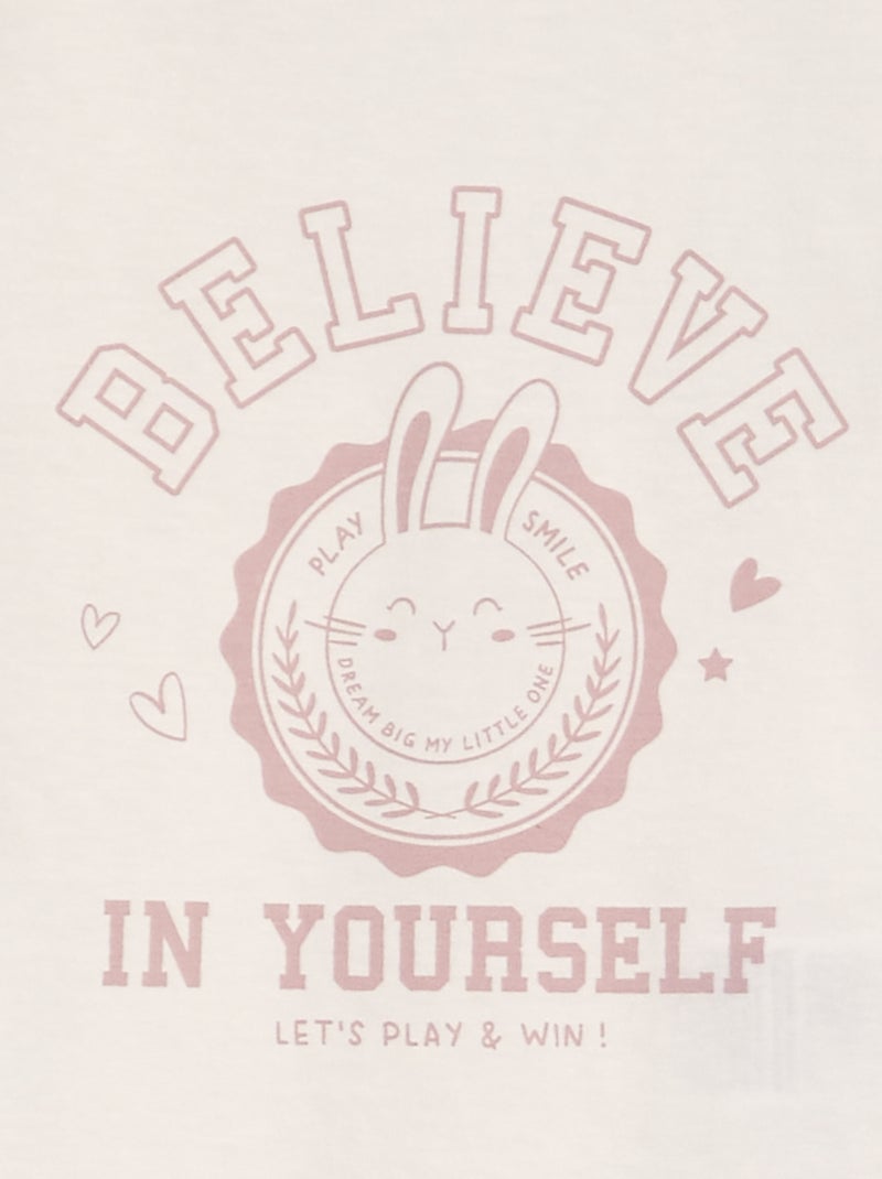 Pyjama long 2 pièces imprimé Blanc/rose lapin - Kiabi