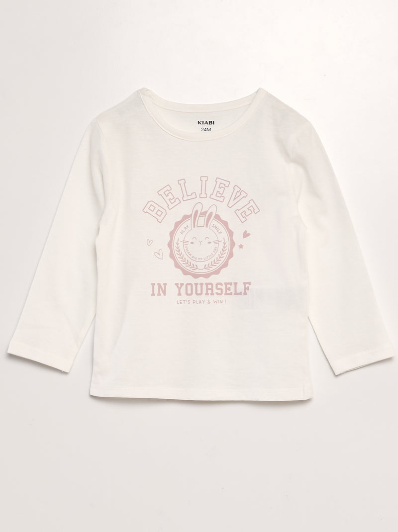 Pyjama long 2 pièces imprimé Blanc/rose lapin - Kiabi