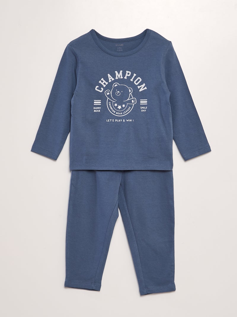 Pyjama long 2 pièces imprimé Bleu gris - Kiabi