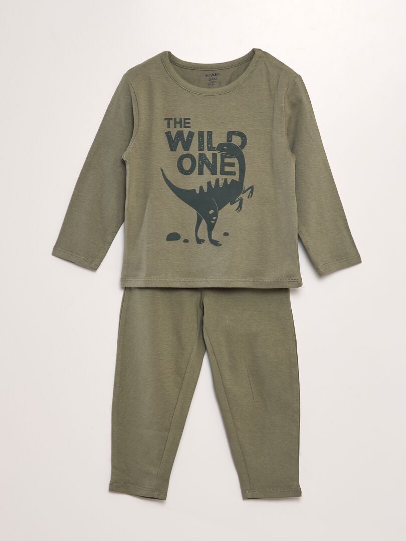 Pyjama long 2 pièces imprimé Kaki dinosaure - Kiabi