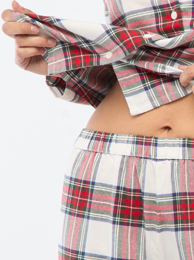 Pyjama long à carreaux - 2 pièces Blanc/rouge - Kiabi