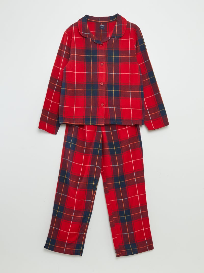 Pyjama long à carreaux - 2 pièces Rouge - Kiabi