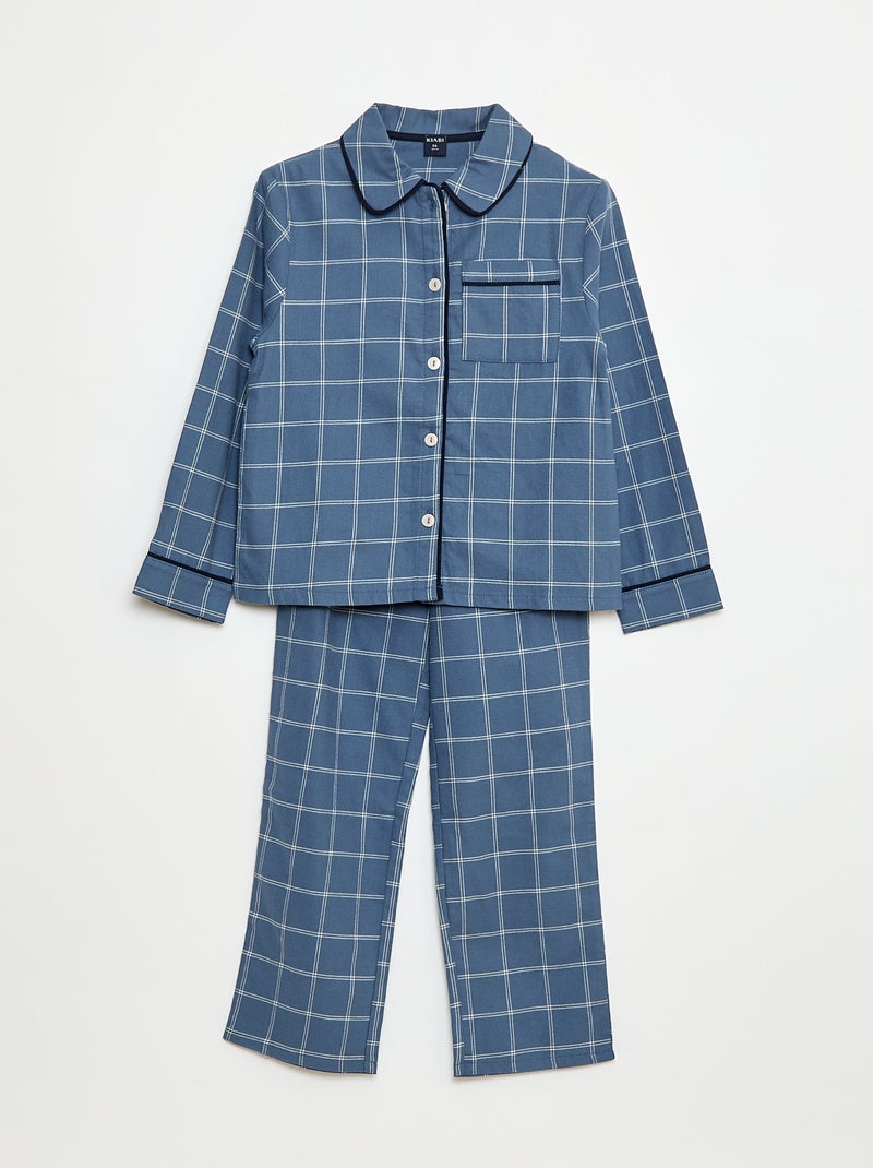 Pyjama long à carreaux chemise pantalon pièces Bleu